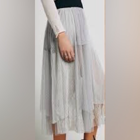 Free People Tulle skirt gray black boho cottagecore elastic waist like new rust - Picture 1 of 4